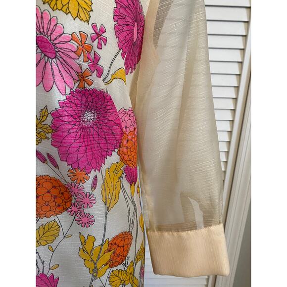 Vintage 1970s ALFRED SHAHEEN Floral‎ Screen-Printed Shift Dress zinnias - Picture 2 of 10
